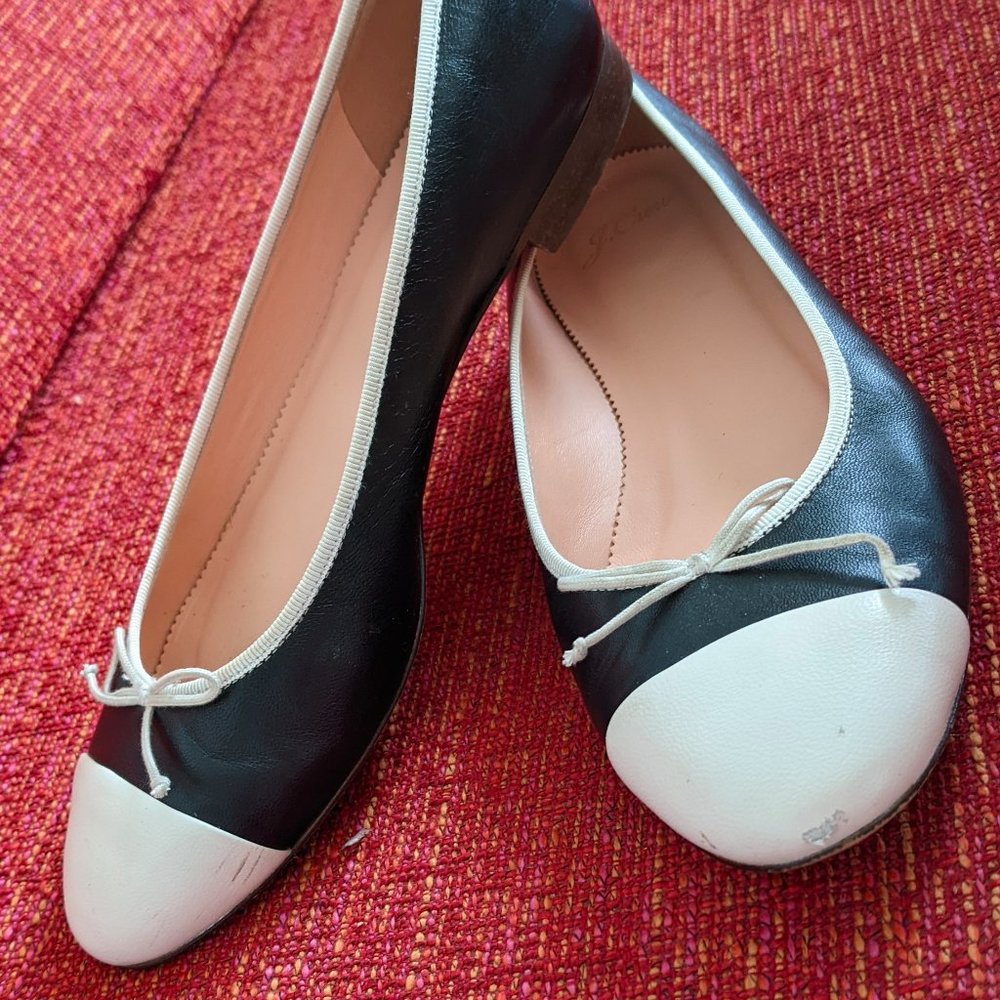 J. Crew Black and Cream White Ballet Flats Size 10